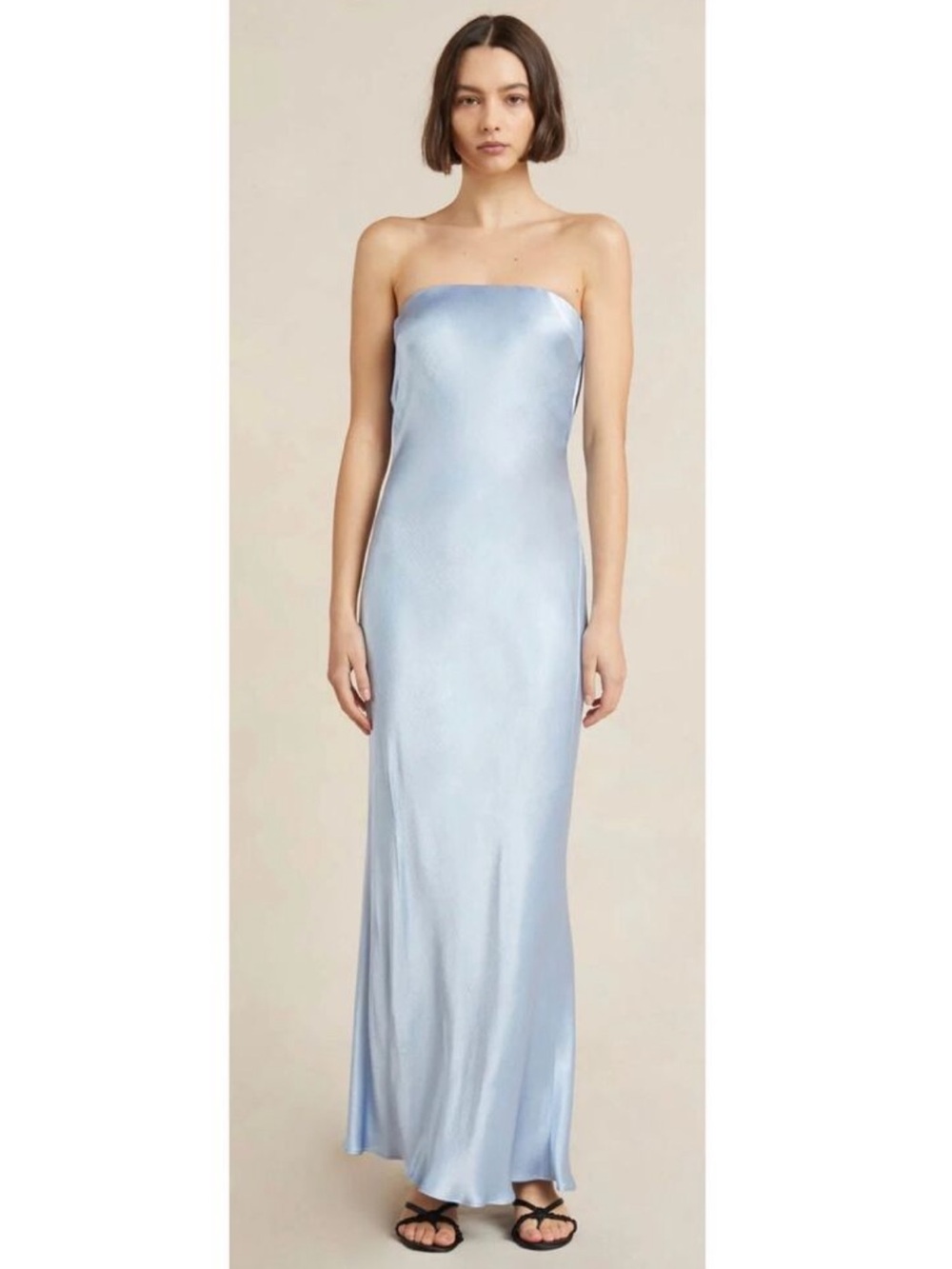 Bec & Bridge Strapless Light Blue Satin Maxi Dress